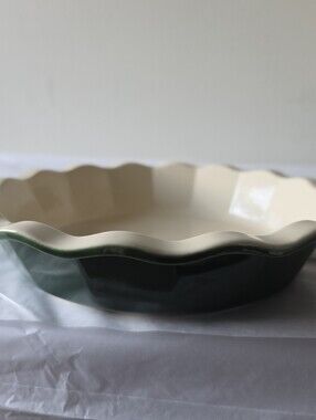 Emile Henry Ruffled Green/Ivory Glazed Deep Dish Pie Pan 9" for Williams-Sonoma
